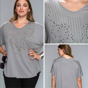 Vocal Apparel Rhinestone Embellished Grey Top